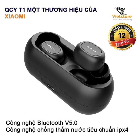 Tai nghe nhé tai không dây True Wireless bluetooth QCY-T1 đàm thoại 2 tai, lọc tiếng ồn chủ động