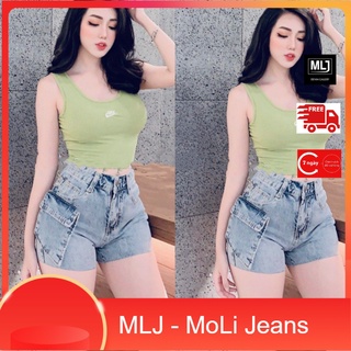 Quần short jean nữ Big Size lưng cao, co dãn mạnh, túi hộp đang hot 3387 molijean