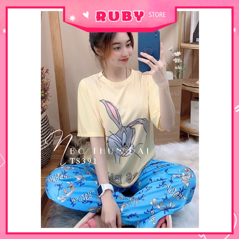 Bộ hoạt hình Cartoon form rộng chất đẹp Free Sz Dưới 60KG ❤ Set bộ thun mỏng mát mặc nhà thu đông QC ❤