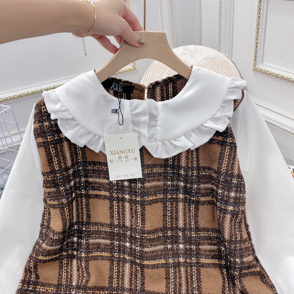 Áo dạ caro phối tay cổ bèo siêu xinh Vải dạ caro nhũ quảng châu bao đẹp FREESIZE