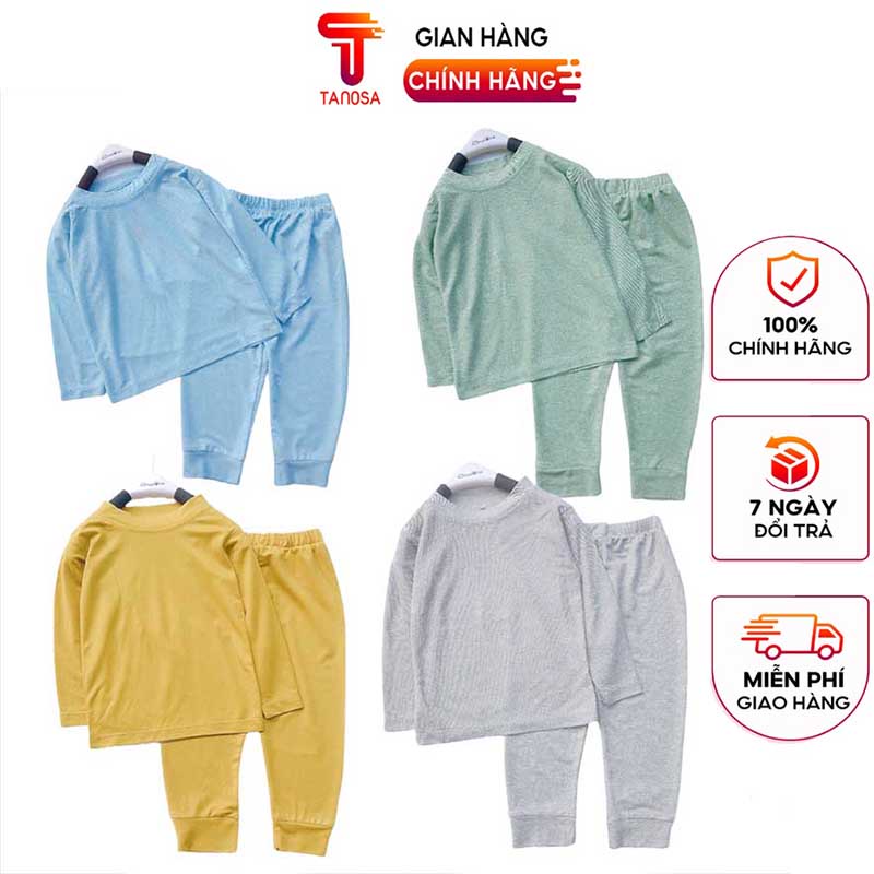 Đồ bộ dài tay cotton giấy cho bé trai bé gái TANOSA chất thun lạnh trơn vải mềm mát cho bé size 9-24kg