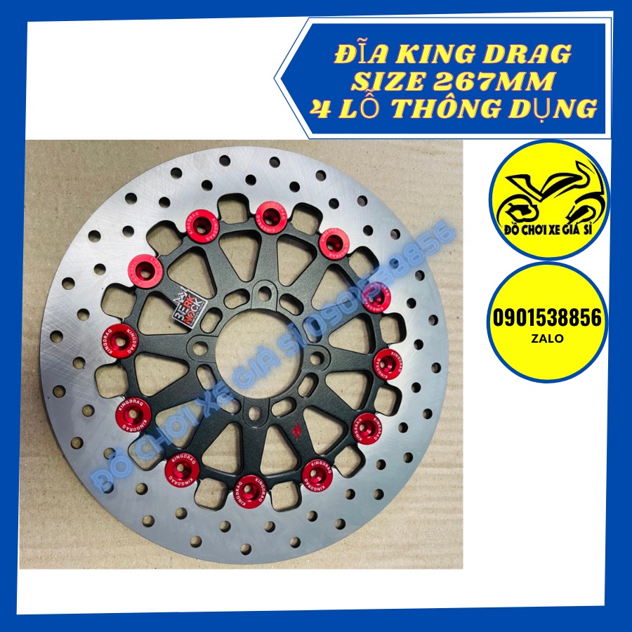 Đĩa king Drag 267mm. 4 lỗ xài được các dòng xe thông dụng