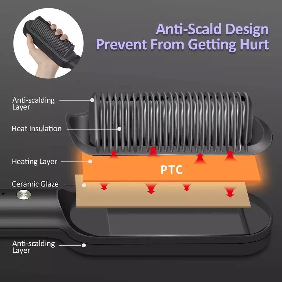 【Shiny b&amp;s】LED hair tool duỗi tóc thẳng Máy Duỗi Tóc Lược Máy uốn tóc 2 trong 1 Bàn chải duỗi tóc Công cụ tạo kiểu Lược chải tóc Máy ép