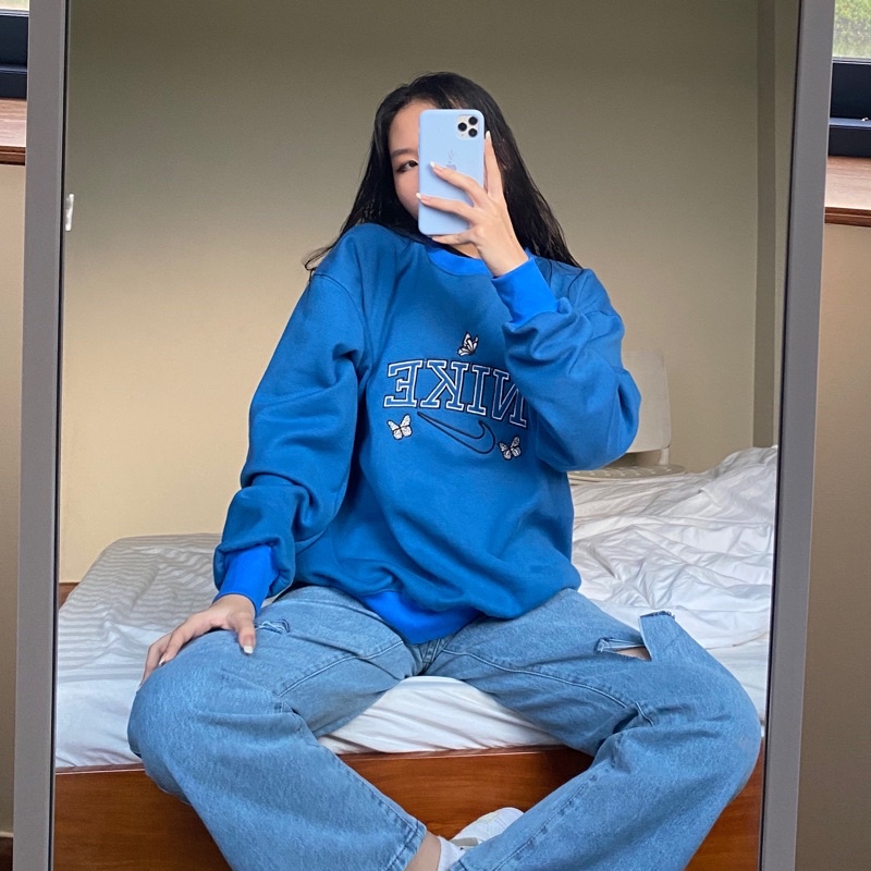 Áo Sweater Thêu logo Xanh Biển