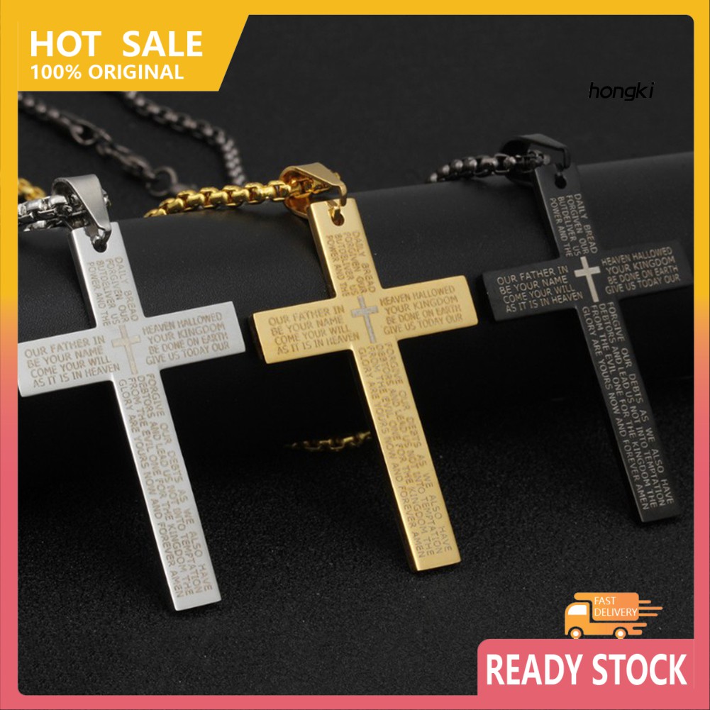 Vòng Cổ Bằng Thép Titan Mặt Thánh Giá Khắc Chữ Thời Trang Cho Nam