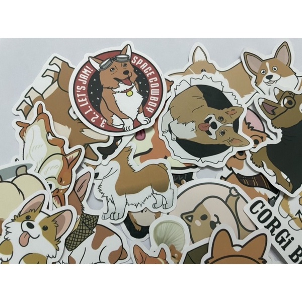 Bộ 50 Sticker hình dán chó Corgi, hình dán thú cưng dễ thương, hình dán laptop, hình dán nón bảo hiểm