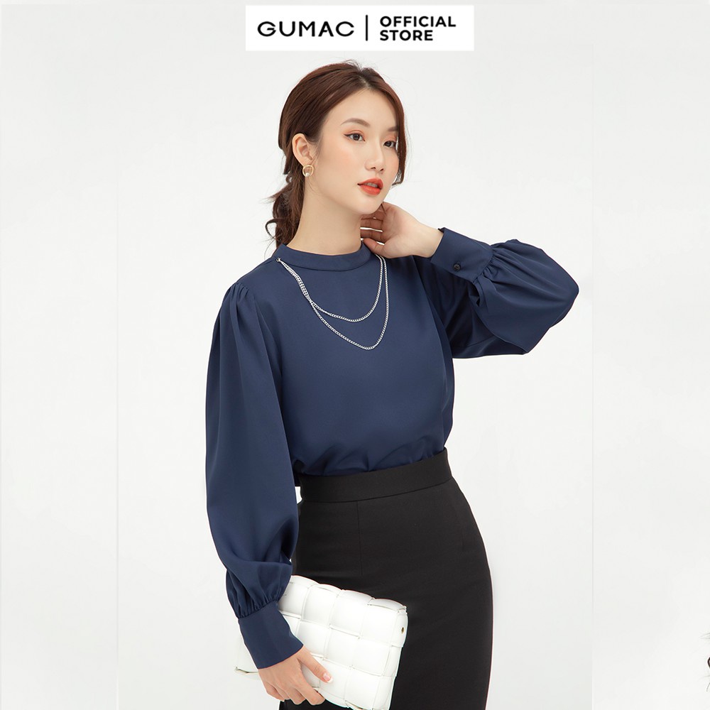 Áo sơ mi nữ tay dài phối phụ kiện GUMAC nhiều màu cao cấp AB556 - Hàng mới về