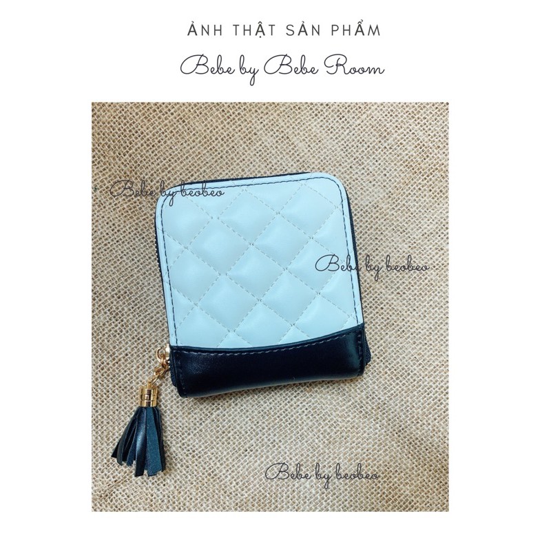 Ví mini da quả trám hoạ tiết trơn tua rua