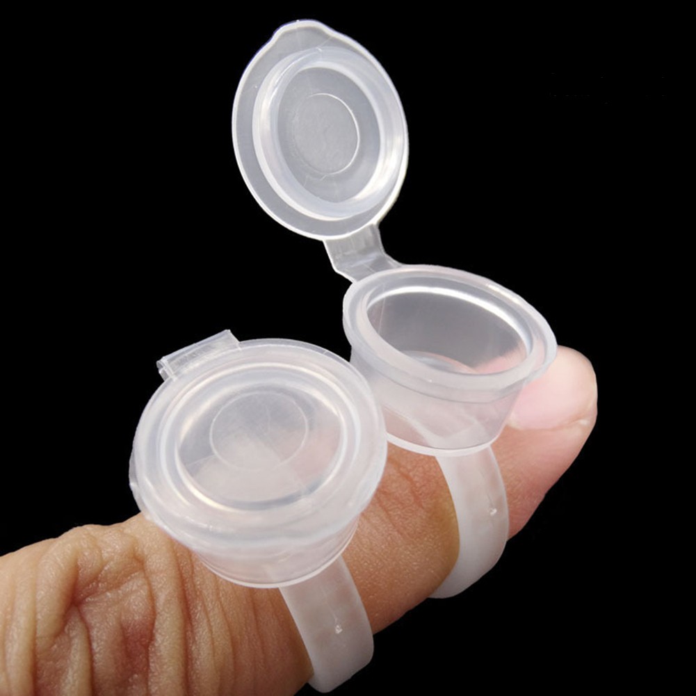 [Hàng mới về] Bộ 50 vòng đeo ngón tay trong suốt đựng mực phun xăm lông mày/keo nối lông mi