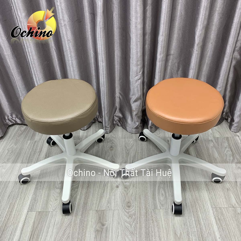 Ghế Spa Phun Xăm, Ghế Nối Mi  Mẫu Tròn Trơn Hiện Đại Chân Nhựa Trắng (Ảnh Thật Và Video)