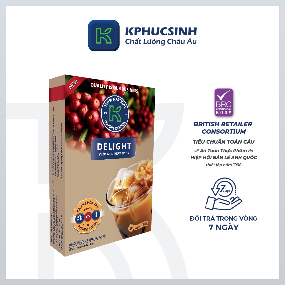 Cà phê sữa hòa tan K Delight 3in1 85g/hộp KPHUCSINH - Hàng Chính Hãng