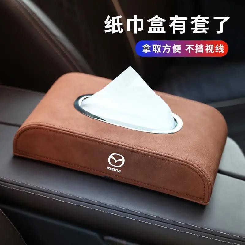 Hộp Đựng Khăn Giấy Chất Liệu Da Lộn Cho Xe Hơi Mazda Anxella CX-4 CX30 Atez CX5 / 8