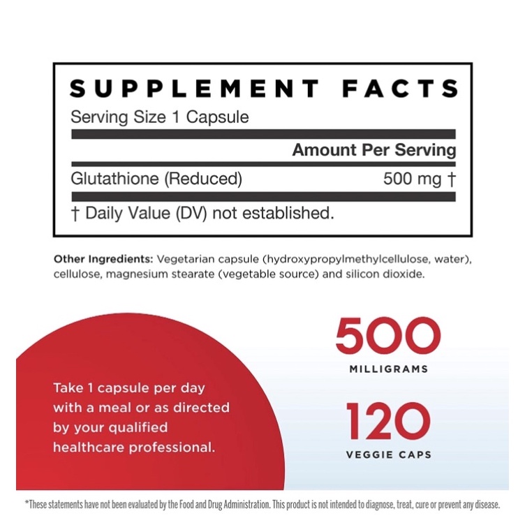 Viên uống trắng da nội sinh Glutathione Reduced 500mg Jarrow Formulas 120 viên USA
