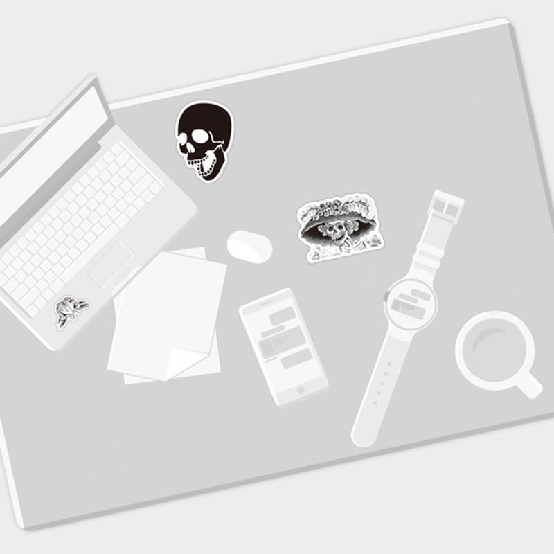 Bộ 50 miếng dán hình đầu lâu trắng đen trang trí ván trượt / sổ tay