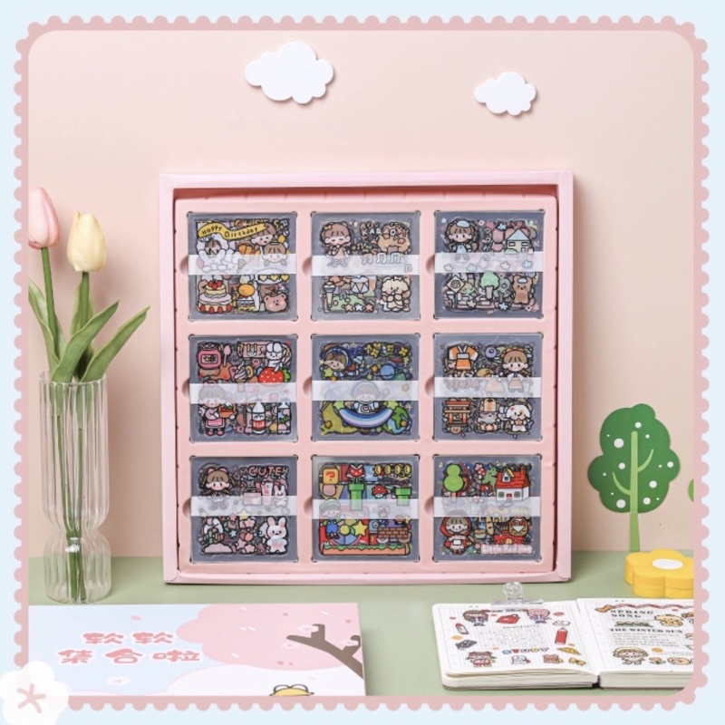 Sticker hộp 900 tấm hình bé gái dễ thương  - Tặng Hình Xăm Dán