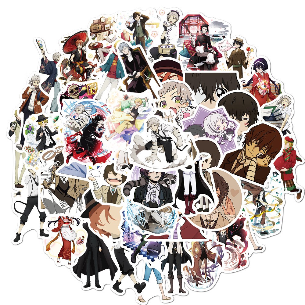 50 / 25 / 10 Miếng dán anime Bungo Stray Dogs vui nhộn độc đáo trang trí đa năng