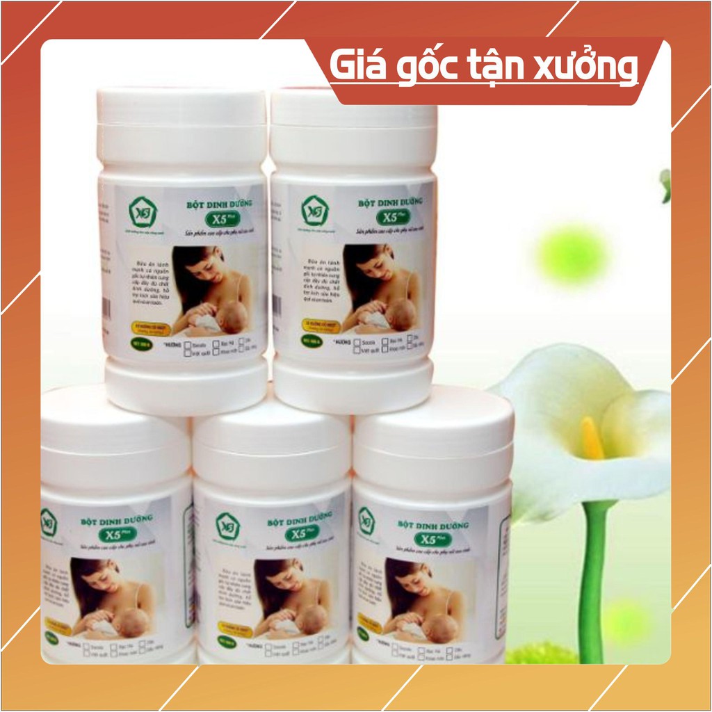 BỘT DINH DƯỠNG X5 PLUS-dùng cho lợi sữa cho mẹ sau sinh, gồm các hạt ngủ cốc naỷ mầm, thêm đạm đậu nành,bột nghệ...