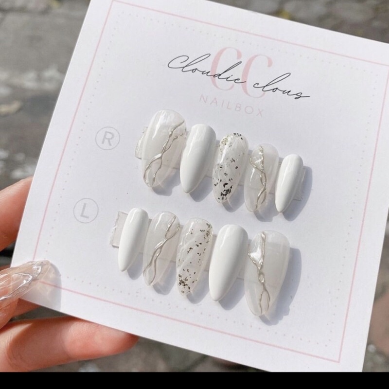 Nail box móng úp thiết kế đính nơ tặng keo và dũa , mẫu nail đẹp