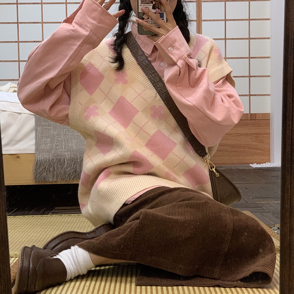 Áo Len Không Tay Họa Tiết Sọc Caro Thiết Kế Mới Thời Trang Mùa Thu Theo Phong Cách Hàn Quốc Dành Cho Nữ