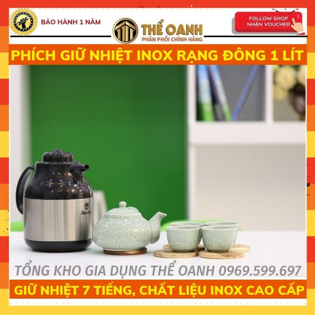 Phích nước pha trà [GIỮ NHIỆT 6H] Phích giữ nhiệt 1 lít Inox Rạng Đông RD 1055ST1.E cao cấp siêu bền