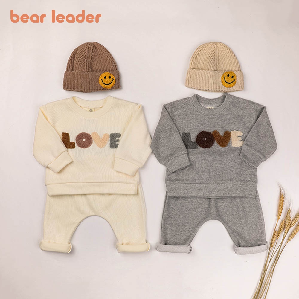 BEAR LEADER Bộ Quần Áo Sweater Thêu Họa Tiết Trái Tim Phong Cách Âu Mỹ Thời Trang Mùa Thu Mới 2022 Dành Cho Bé Trai 0-3 Tuổi