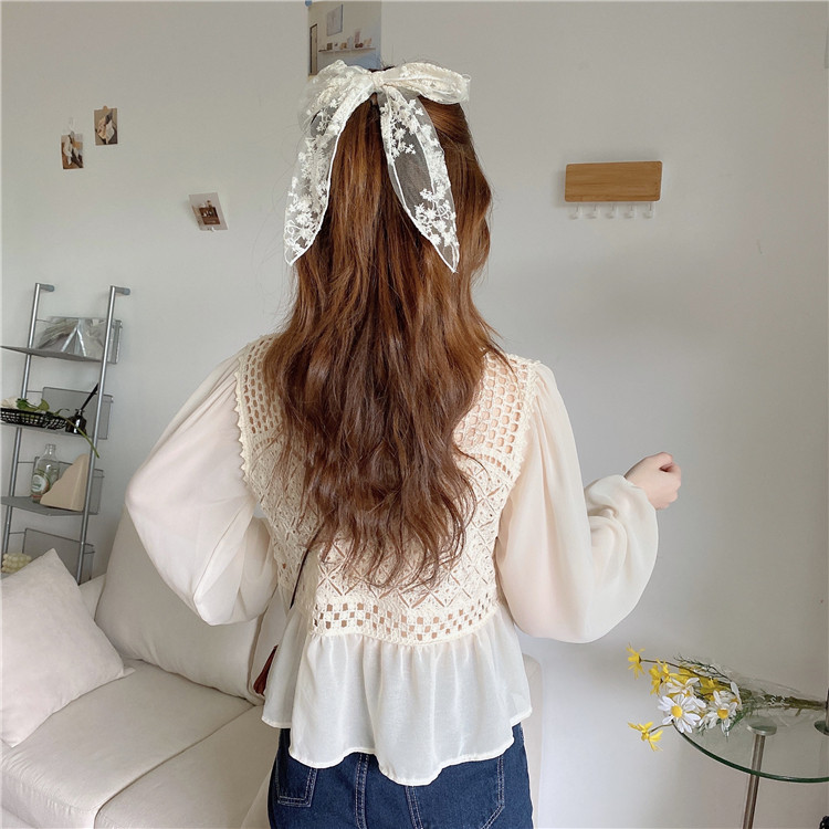 SUXI Áo Sơ Mi Nữ Tay Dài Thêu Hoa Phong Cách Hàn Quốc