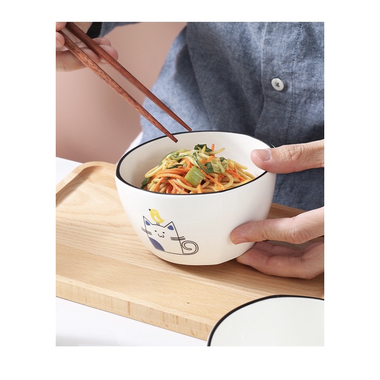Bát ăn cơm, chén ăn cơm họa tiết Mèo dễ thương chất liệu gốm sứ cao cấp. Hàng sẵn loại 1.