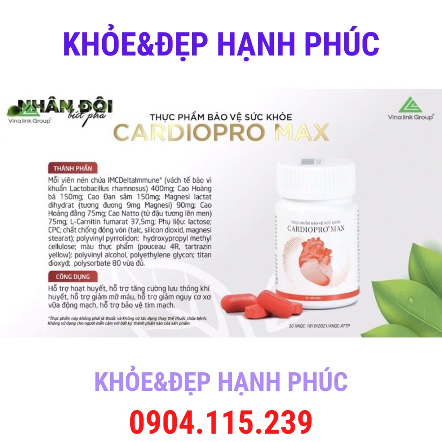 Thực phẩm bảo vệ sức khỏe Cardiopro Max hỗ trợ tim mạch vinalink group – 30 viên/lọ
