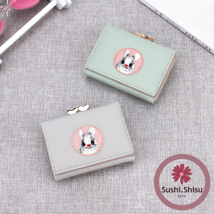 Ví nữ cầm tay mini, Ví nữ ngắn cầm tay chất liệu da PU Quảng Châu hoạ tiết dễ thương cho nữ SS1