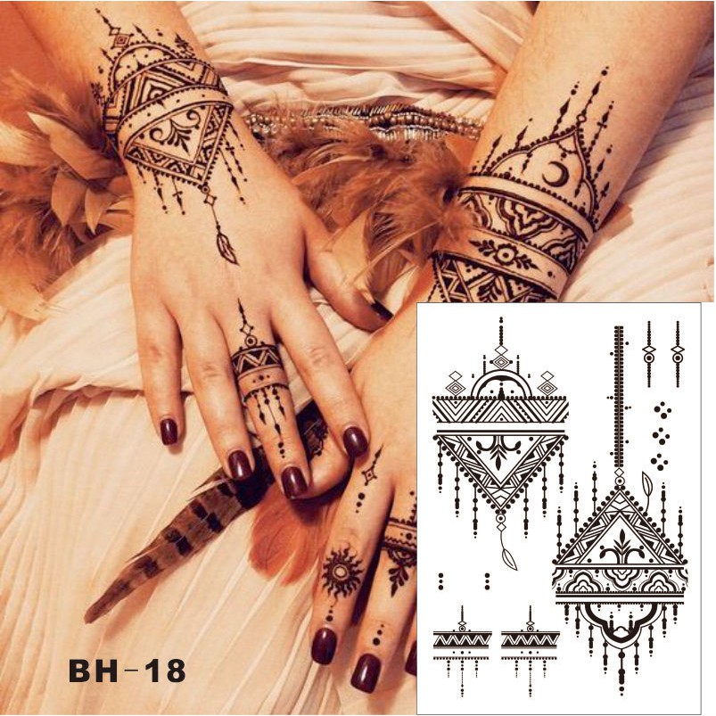 #BH-18 Triangle Black Henna Temporary Tattoo For Both Hands Inspired Body Sticker
