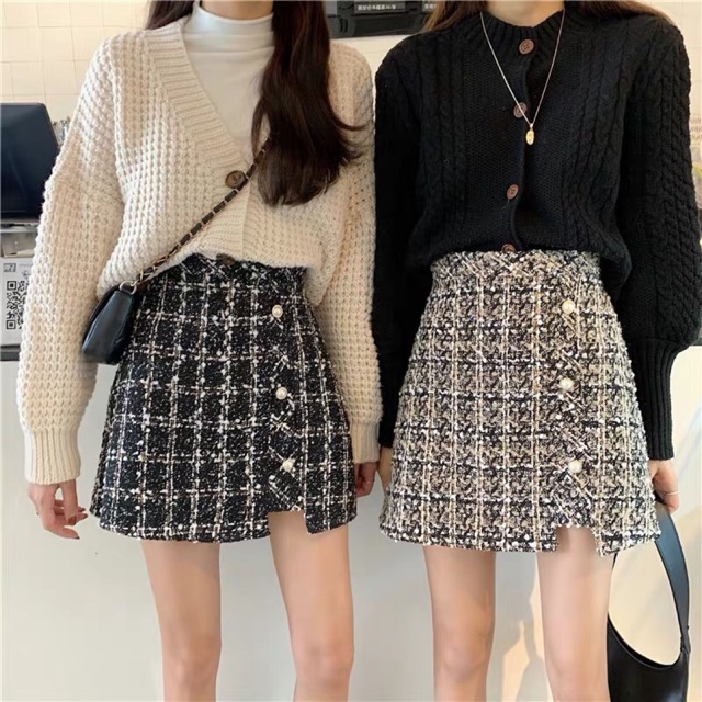 Chân váy tweed 2 màu đen - trắng