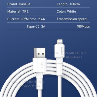 Cáp sạc nhanh Baseus Mini White dùng cho Smartphone/ Tablet (Type C/ Lightning/ Micro, Quick Charging...) 🍀