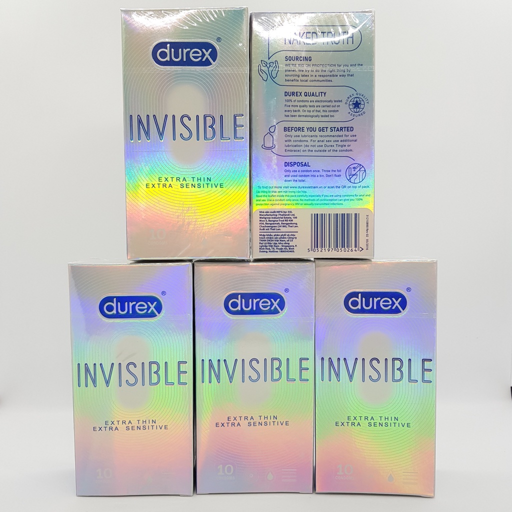 Bao Cao Su Siêu Mỏng Chống Xuất Tinh Sớm Durex Invisible Chính Hãng Kéo Dài Thời Gian Quan Hệ Hộp 10 bao