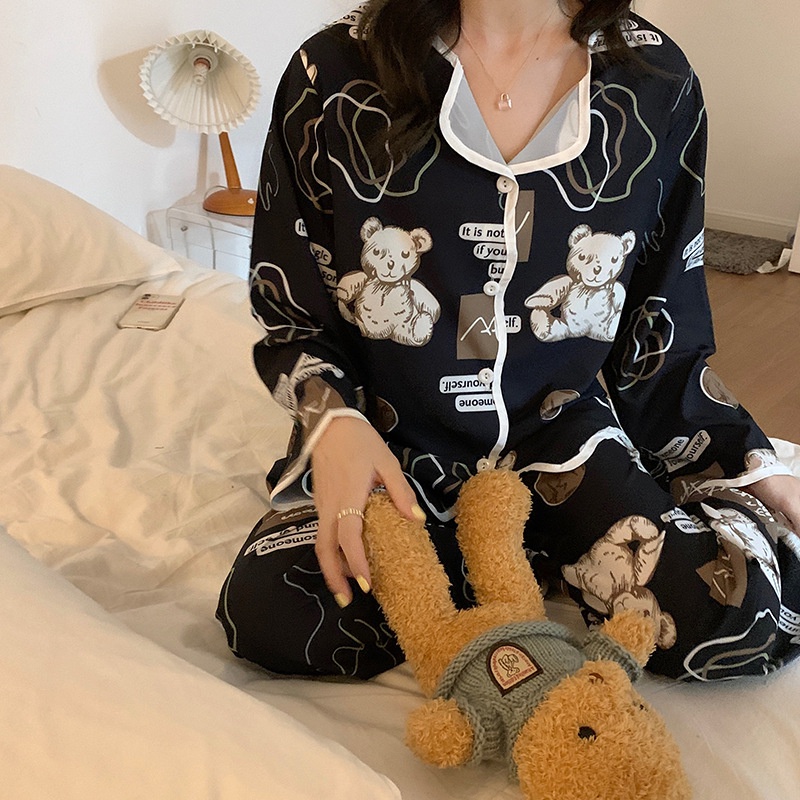 Bộ Đồ Ngủ Tay Dài Chất Lụa Họa Tiết Hoạt Hình Phong Cách Nhật Bản Thời Trang Xuân Thu Cho Nữ La107