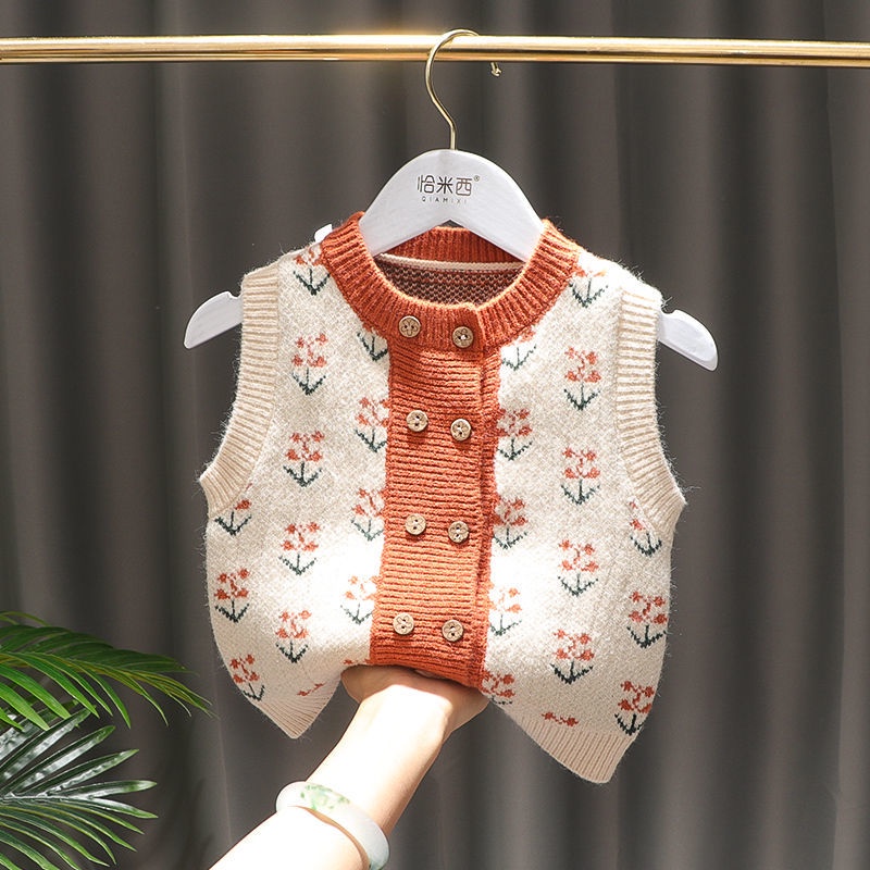 Áo Khoác Cardigan Dệt Kim Không Tay Phong Cách Hàn Quốc Thời Trang Xuân Thu Mới Cho Bé Gái
