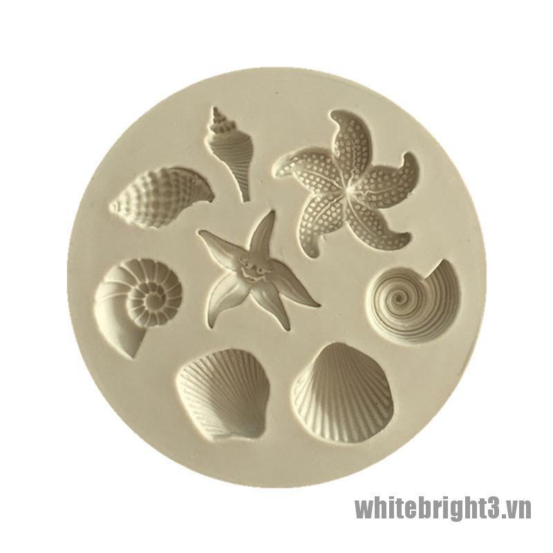 Khuôn Silicone Làm Bánh Hình Bãi Biển / Vỏ Sò / Ốc Vít Màu Trắng