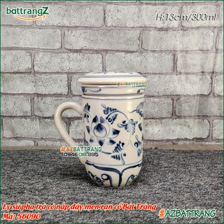 Ly sứ uống trà có nắp men rạn cổ Bát Tràng vẽ tay thủ công