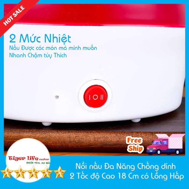 Nồi Nấu, Hấp, Chiên, Xào, Nấu mỳ Đa năng 2 tầng Chống Dính 18cm TIêu Chuẩn Châu Âu Ổ cắm 2 Chấu 2 TỐC ĐỘ An toàn Bền Bỉ