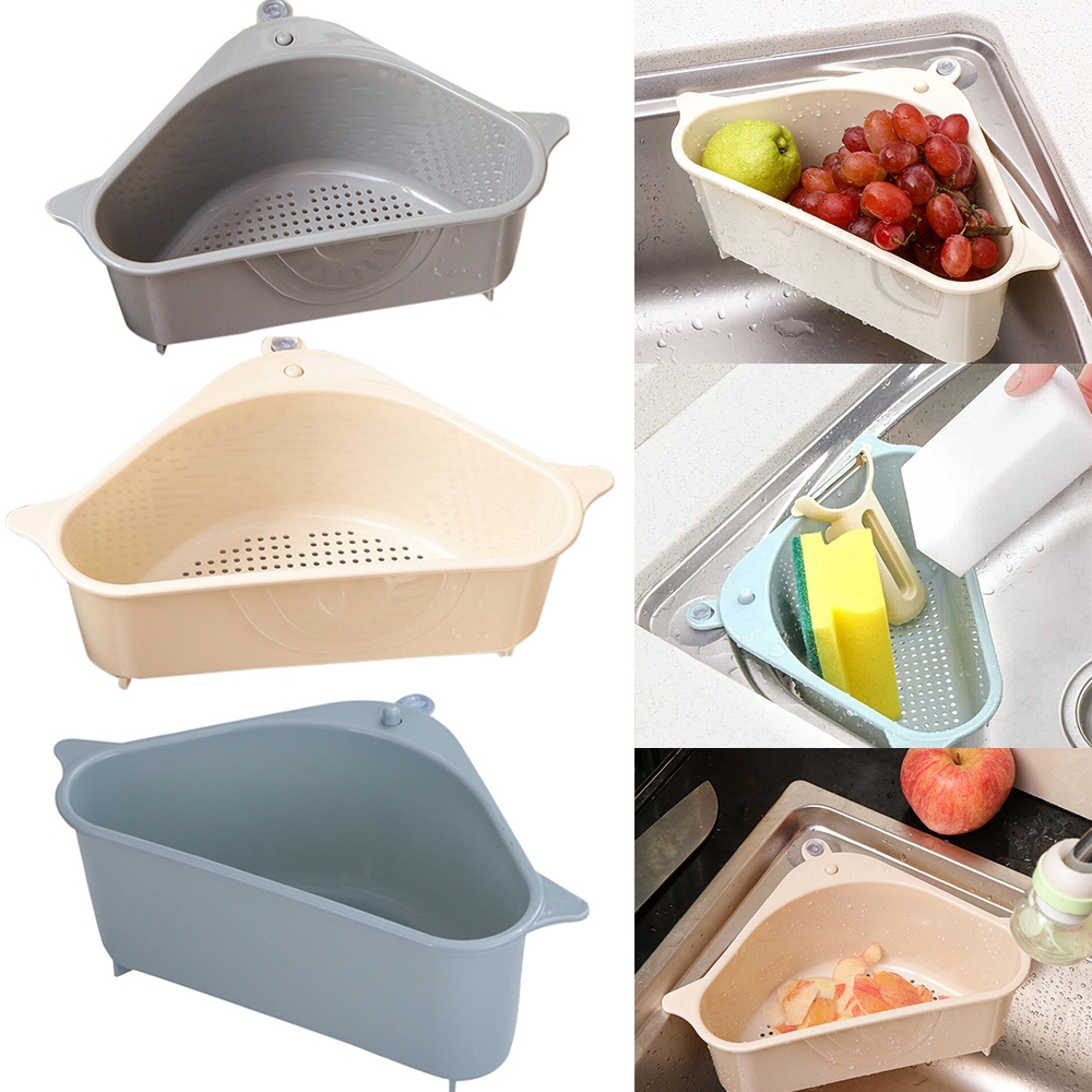 Giá đỡ gắn bồn rửa chén hình tam giác có cốc hút và thiết kế rãnh thoát nước đa năng