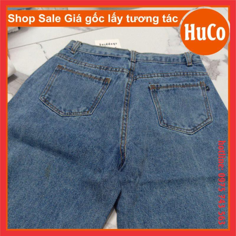 [ẢNH THẬT] Quần jeans nữ, quần bò xanh ống rộng rách gấu lưng cạp cao freesize chuẩn ảnh