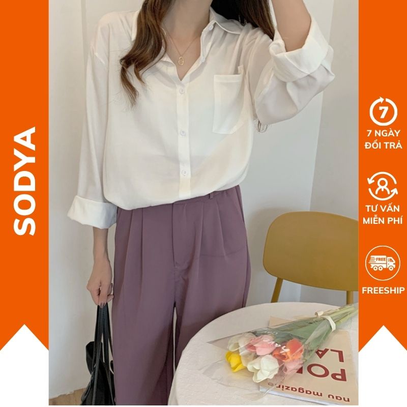 Áo sơ mi nữ kiểu tay dài form rộng công sở Hàn Quốc đẹp SODYA SM01