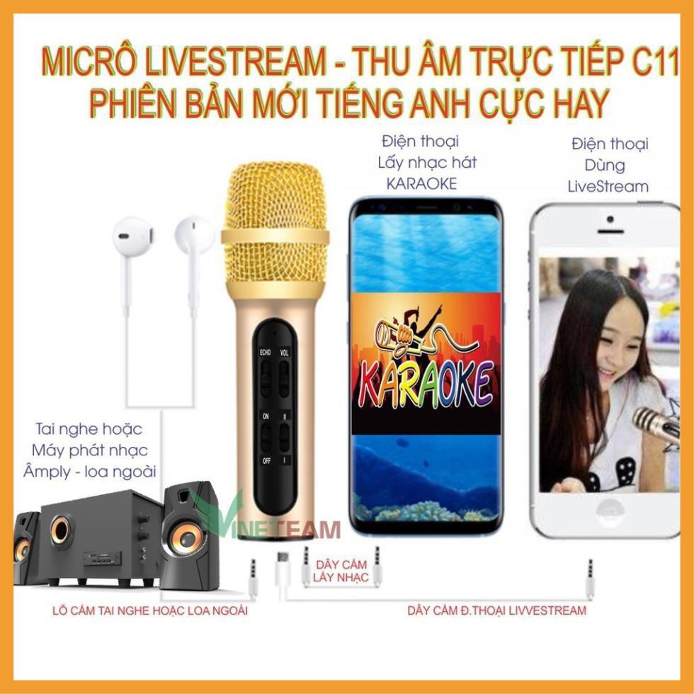 ☢️MẠI DÔ☢️ Bộ micro thu âm karaoke livestream C11 Kèm đầy đủ phụ kiện - Bảo hành 3 tháng