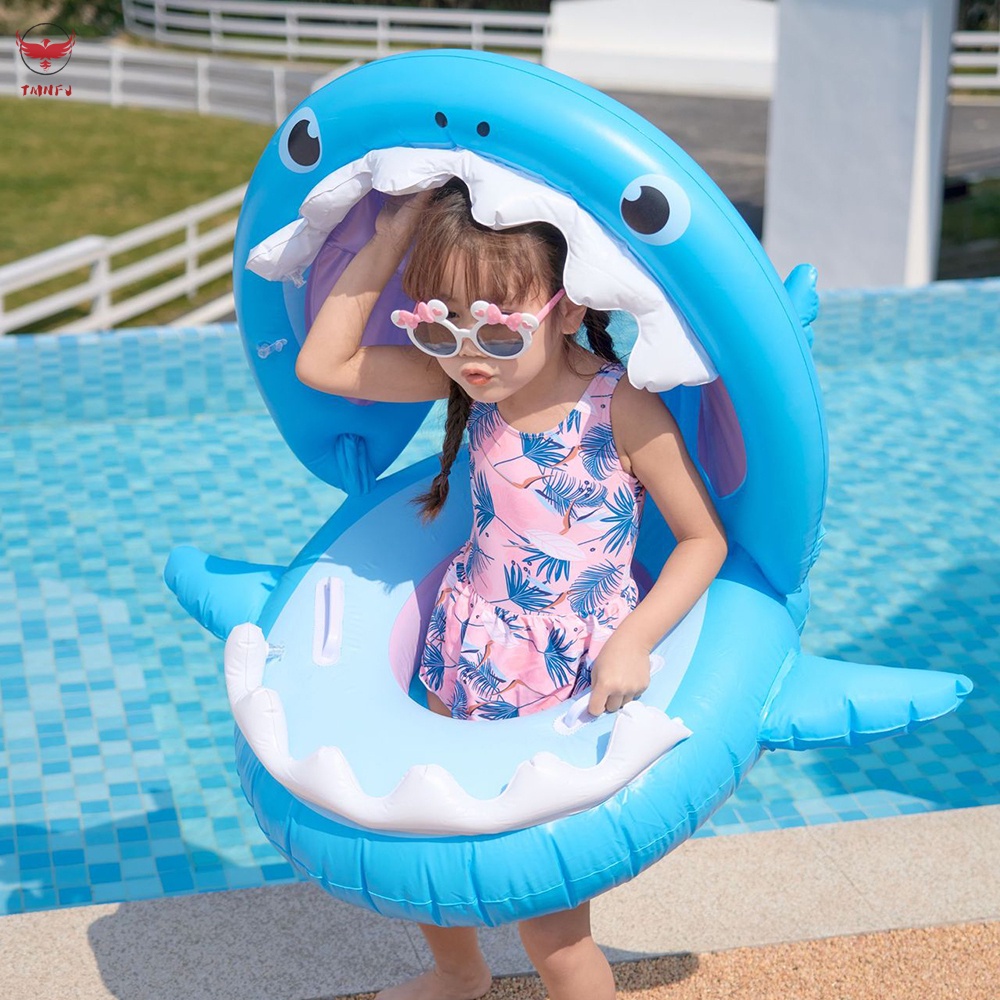 Phao Bơi Hình Cá Mập Dễ Thương Có Mái Che An Toàn Siêu Bền Cho Bé