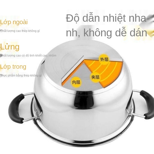 > [Xuất khẩu] Nồi inox đáy dày hợp chất phong cách Đức, nấu cháo, phở, lẩu, sữa, thức ăn bổ sung cho trẻ <