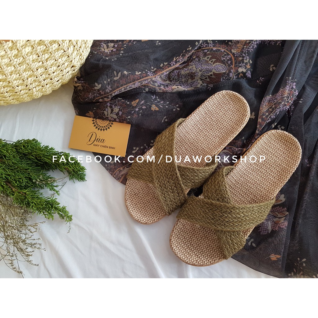 Dép Cói Quai Chéo Trơn Vintage, Dép Đi Biển, Dép Mang Trong Nhà, Dép Văn Phòng, Dép Nữ COI01