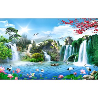 Tranh dán tường Phong Thủy Cảnh Thác Nước LunaTM-0359