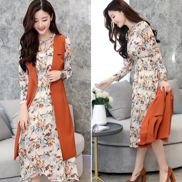 Đầm kết hợp áo khoác ngoài sang trọng