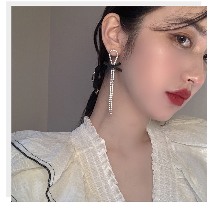 Bông tai mạ bạc 925 hình nơ tua rua đơn giản mới