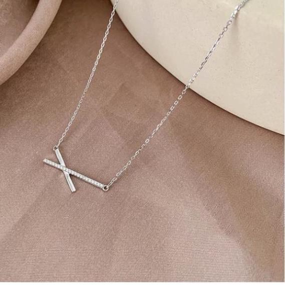 Dây chuyền bạc ta cho nữ chữ X đính đá
