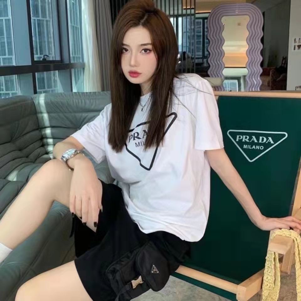 Áo Thun Tay Ngắn In Chữ Prada 22ss Phong Cách Châu Âu Thời Trang Cho Nam Và Nữ